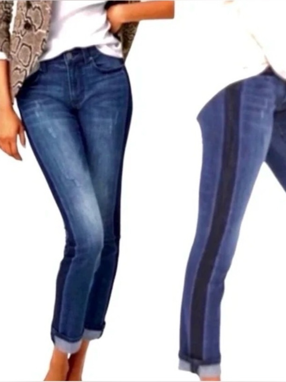 Cabi | Dark-Wash Denim Tuxedo High Straight Lightly Distressed Jeans #3759 Sz 14